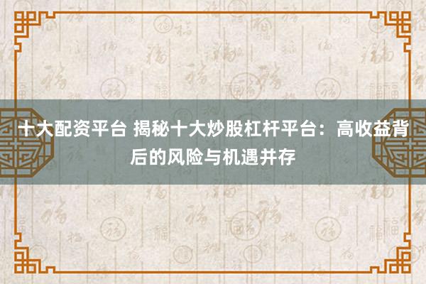 十大配资平台 揭秘十大炒股杠杆平台：高收益背后的风险与机遇并存
