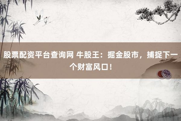 股票配资平台查询网 牛股王：掘金股市，捕捉下一个财富风口！